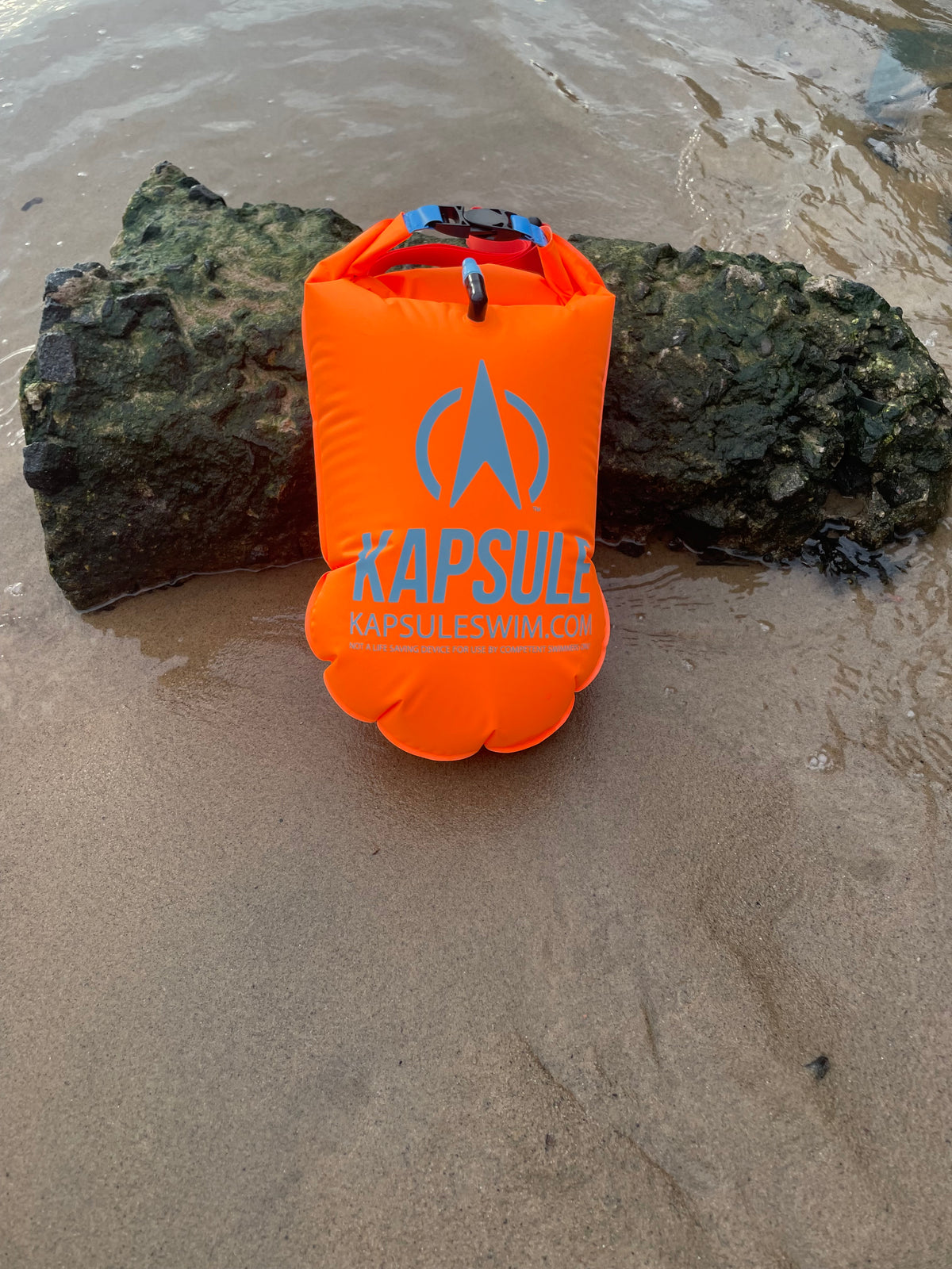 KAPSULE Aegis 20L swim buoy lightweight polyether TPU safety float on sandy beach open water