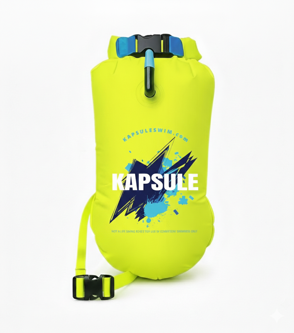 Neon orange Bolt 20L swim buoy for open water safety
