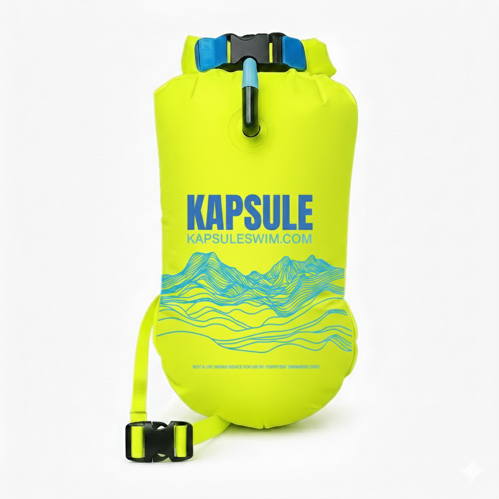 Neon green Kai 20L swim buoy for open water safety